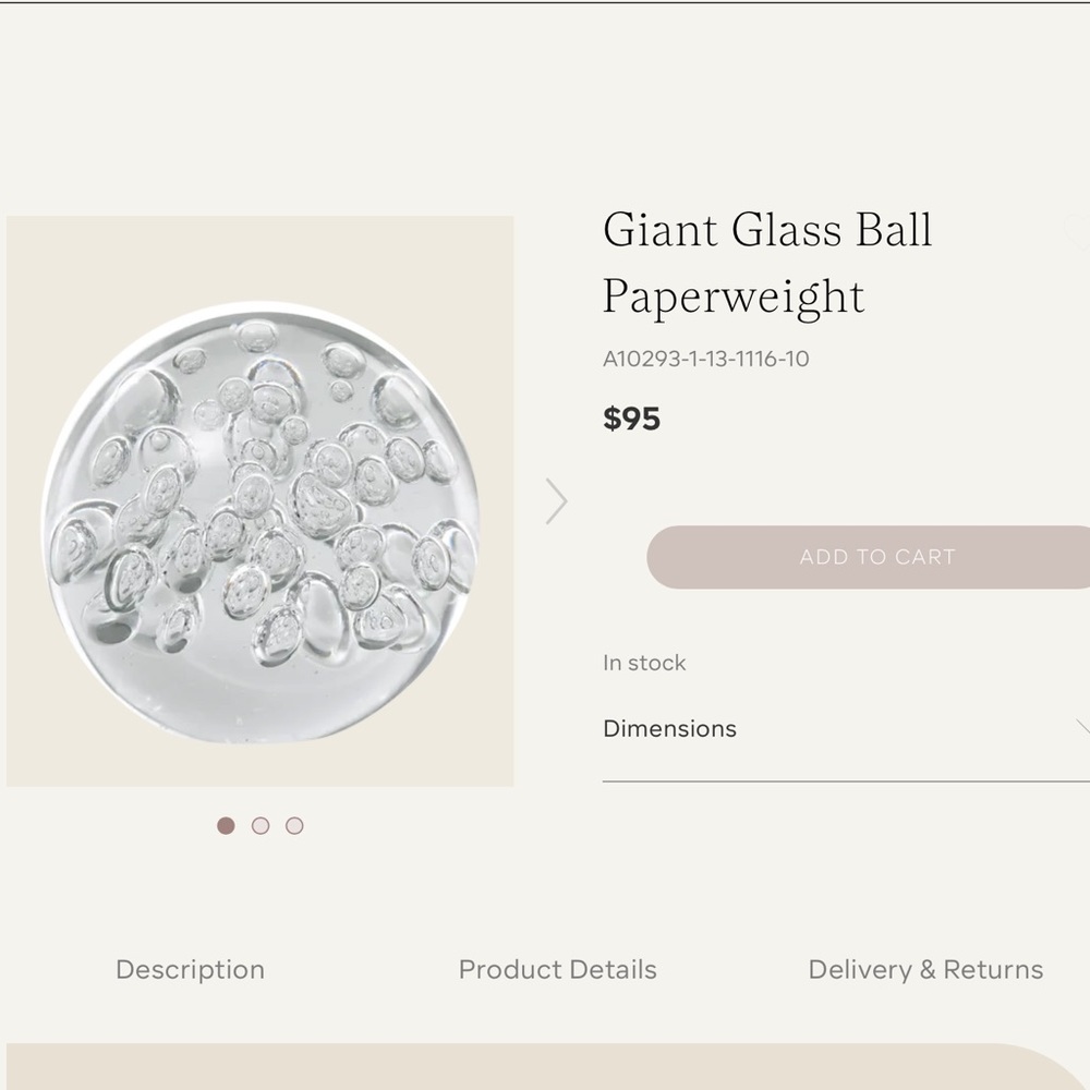 $95 high end designer bubble glass orb paperweight decorative object.